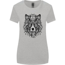 Mandala Tribal Wolf Tattoo Womens Wider Cut T-Shirt Sports Grey