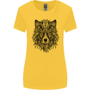Mandala Tribal Wolf Tattoo Womens Wider Cut T-Shirt Yellow