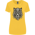 Mandala Tribal Wolf Tattoo Womens Wider Cut T-Shirt Yellow