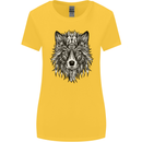 Mandala Tribal Wolf Tattoo Womens Wider Cut T-Shirt Yellow