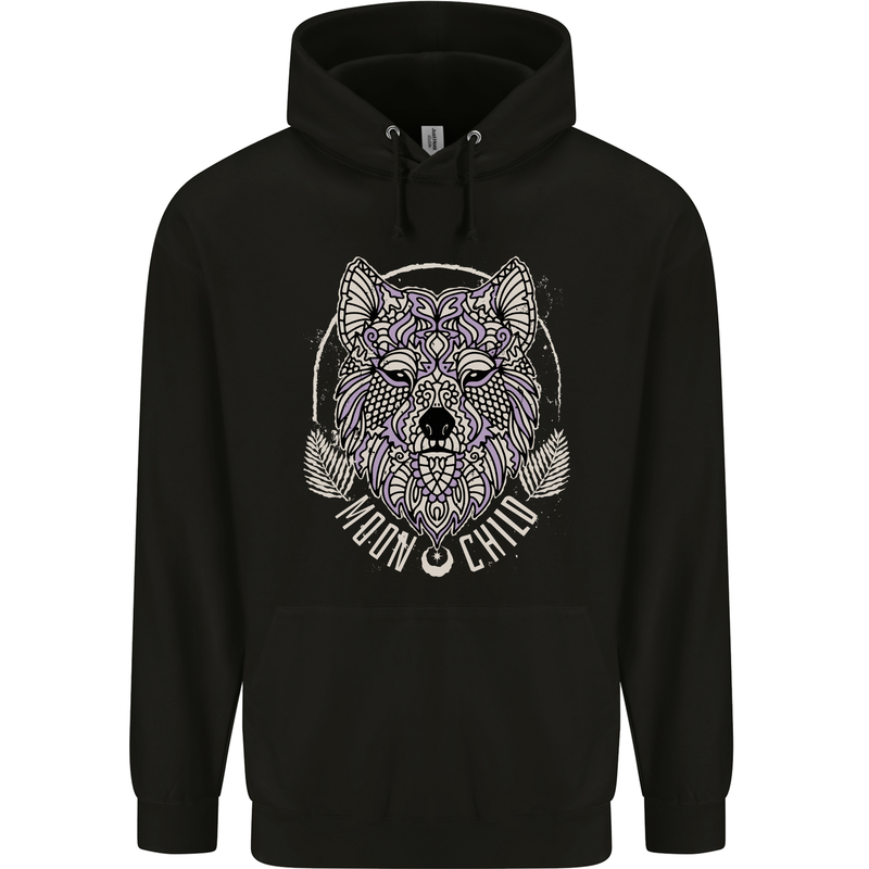 Mandala Wolf Childrens Kids Hoodie Black