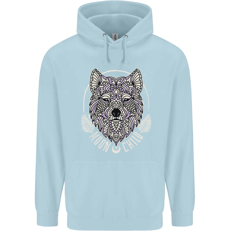 Mandala Wolf Childrens Kids Hoodie Light Blue