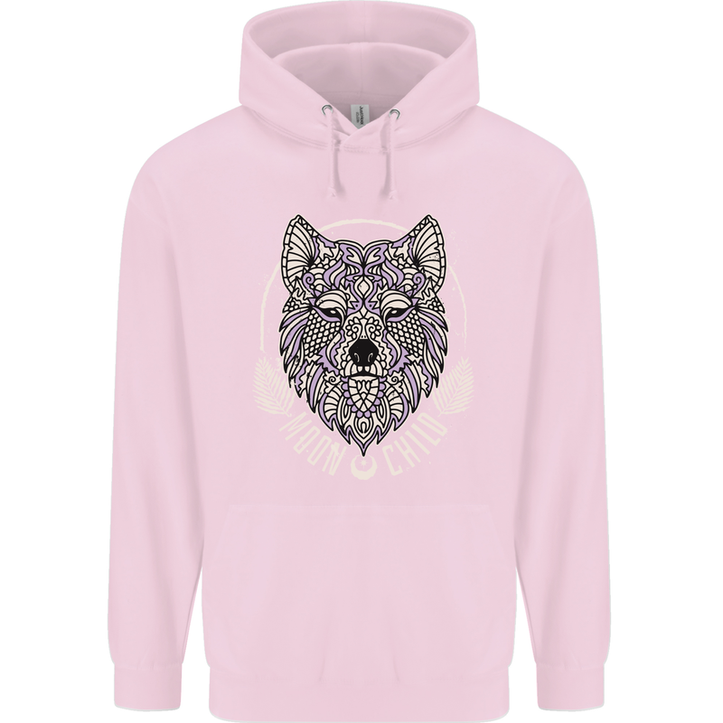 Mandala Wolf Childrens Kids Hoodie Light Pink