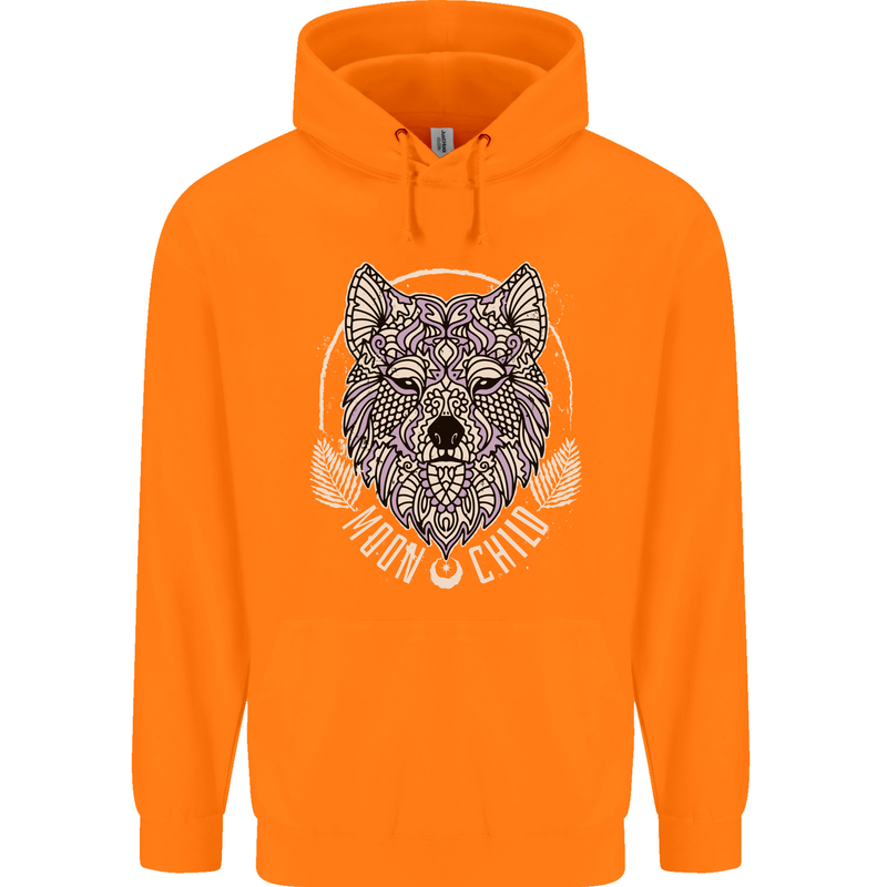 Mandala Wolf Childrens Kids Hoodie Orange