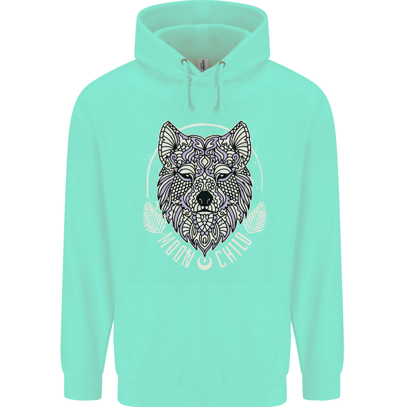 Mandala Wolf Childrens Kids Hoodie Peppermint