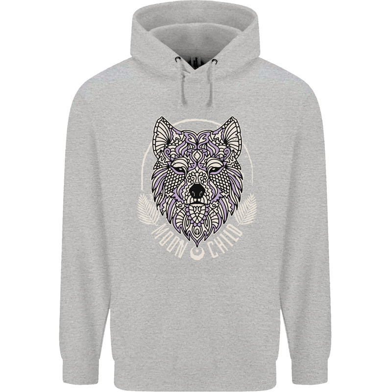 Mandala Wolf Childrens Kids Hoodie Sports Grey
