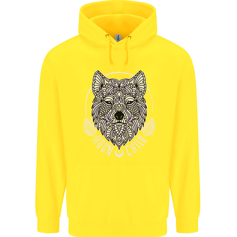 Mandala Wolf Childrens Kids Hoodie Yellow