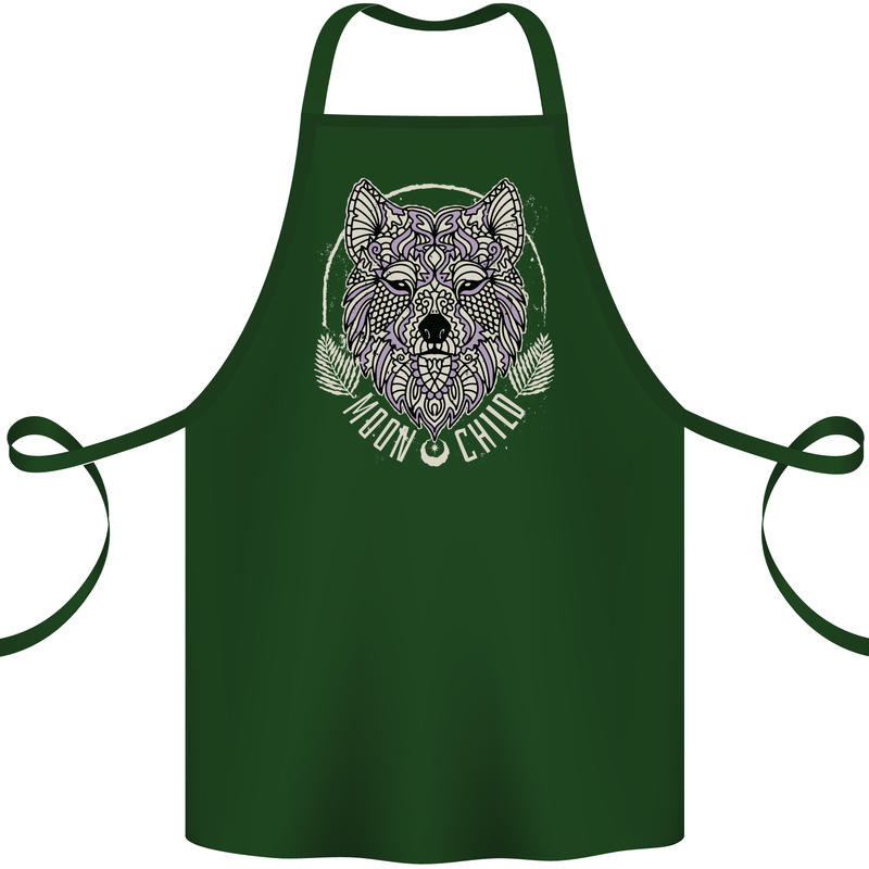 Mandala Wolf Cotton Apron 100% Organic Forest Green