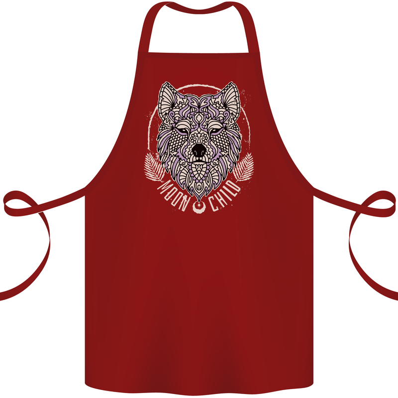 Mandala Wolf Cotton Apron 100% Organic Maroon