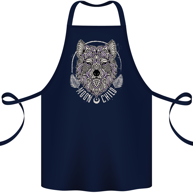 Mandala Wolf Cotton Apron 100% Organic Navy Blue