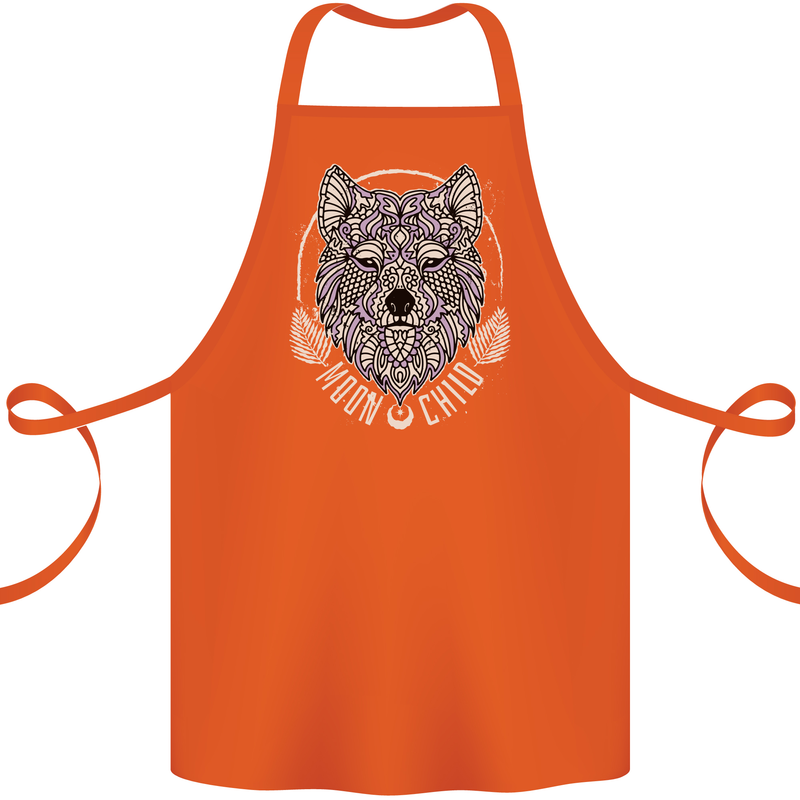 Mandala Wolf Cotton Apron 100% Organic Orange