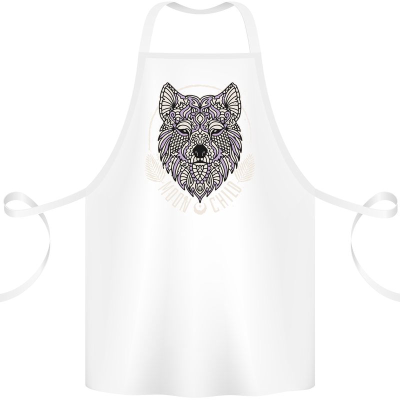 Mandala Wolf Cotton Apron 100% Organic White