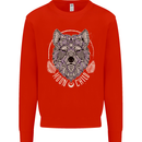 Mandala Wolf Kids Sweatshirt Jumper Bright Red