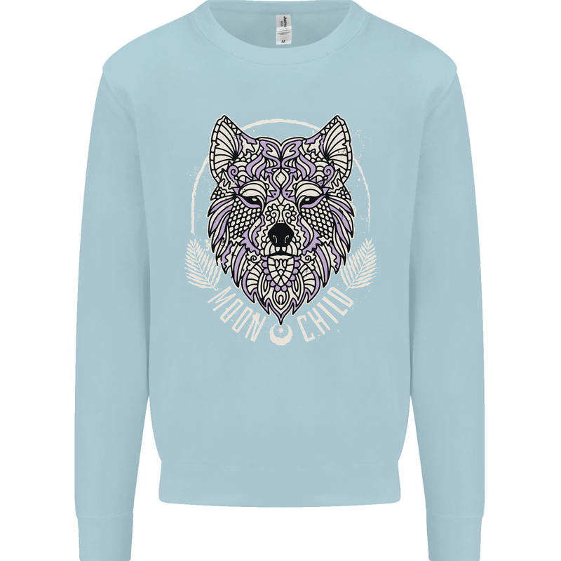 Mandala Wolf Kids Sweatshirt Jumper Light Blue