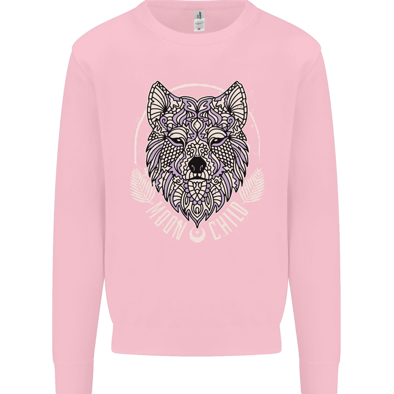 Mandala Wolf Kids Sweatshirt Jumper Light Pink