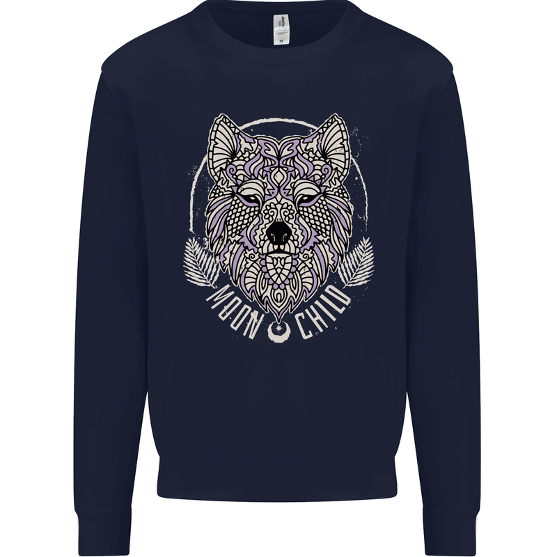 Mandala Wolf Kids Sweatshirt Jumper Navy Blue