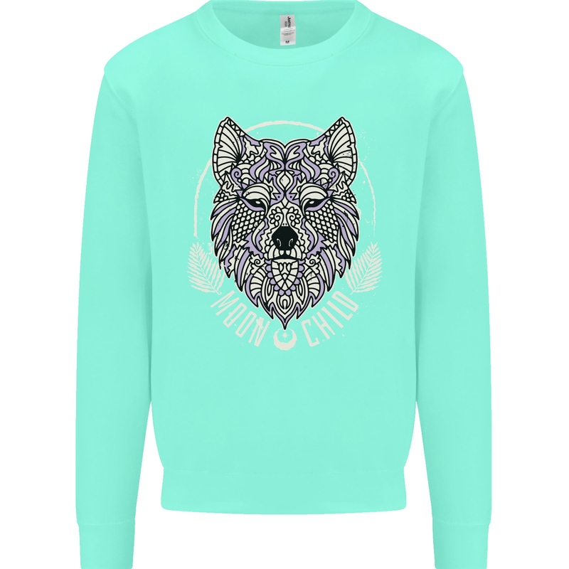 Mandala Wolf Kids Sweatshirt Jumper Peppermint