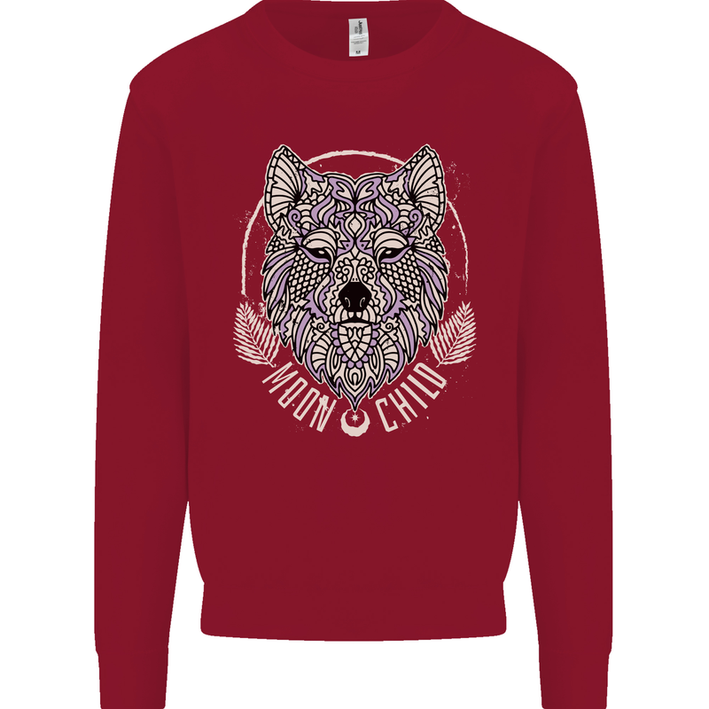 Mandala Wolf Kids Sweatshirt Jumper Red