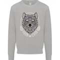 Mandala Wolf Kids Sweatshirt Jumper Sports Grey