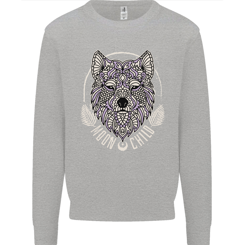 Mandala Wolf Kids Sweatshirt Jumper Sports Grey