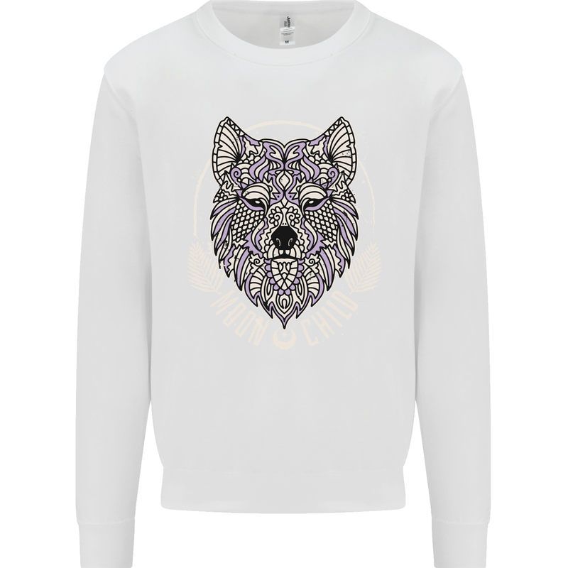 Mandala Wolf Kids Sweatshirt Jumper White