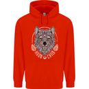 Mandala Wolf Mens 80% Cotton Hoodie Bright Red