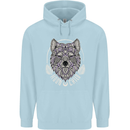 Mandala Wolf Mens 80% Cotton Hoodie Light Blue