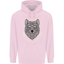 Mandala Wolf Mens 80% Cotton Hoodie Light Pink