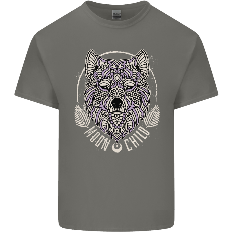 Mandala Wolf Mens Cotton T-Shirt Tee Top Charcoal