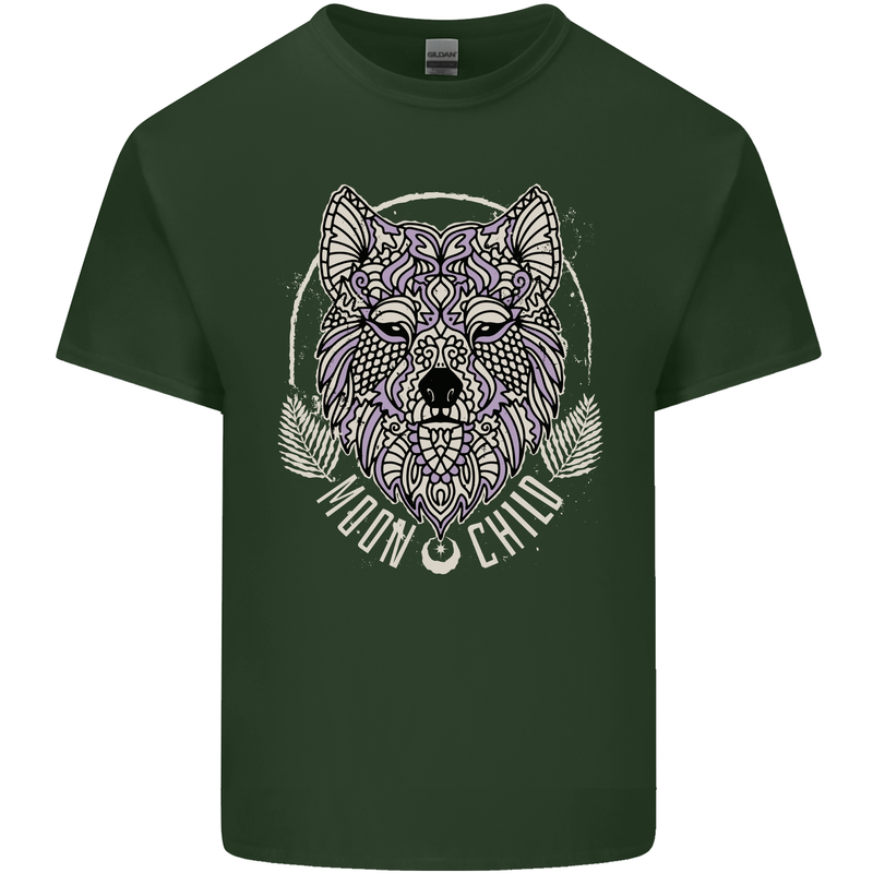 Mandala Wolf Mens Cotton T-Shirt Tee Top Forest Green