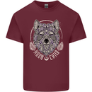 Mandala Wolf Mens Cotton T-Shirt Tee Top Maroon