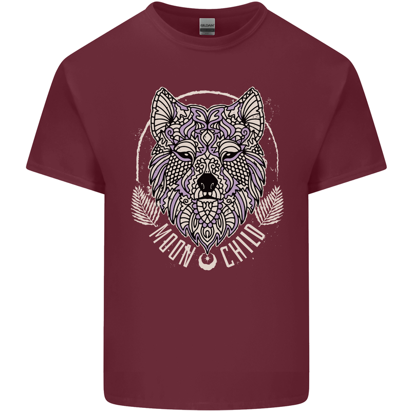 Mandala Wolf Mens Cotton T-Shirt Tee Top Maroon