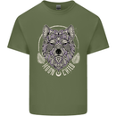 Mandala Wolf Mens Cotton T-Shirt Tee Top Military Green