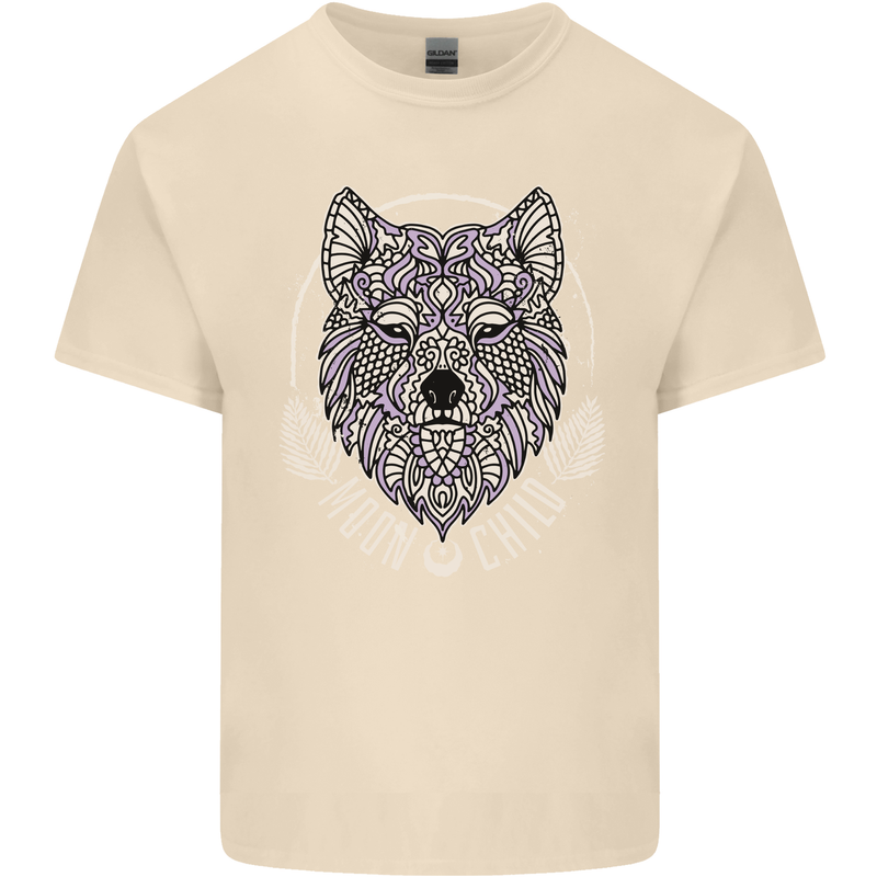 Mandala Wolf Mens Cotton T-Shirt Tee Top Natural