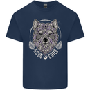 Mandala Wolf Mens Cotton T-Shirt Tee Top Navy Blue