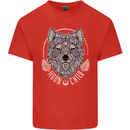 Mandala Wolf Mens Cotton T-Shirt Tee Top Red