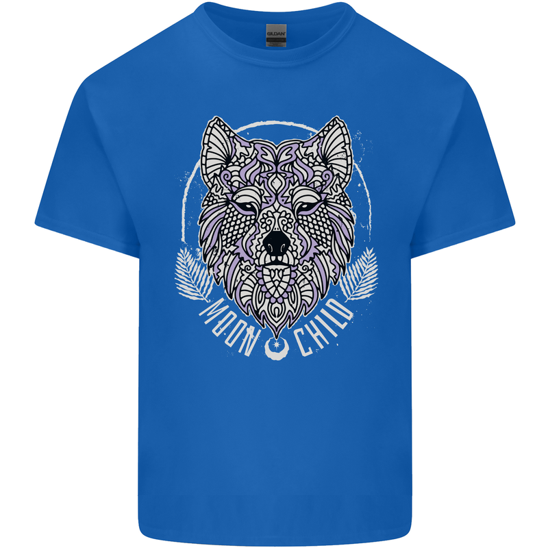Mandala Wolf Mens Cotton T-Shirt Tee Top Royal Blue