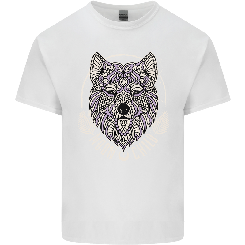 Mandala Wolf Mens Cotton T-Shirt Tee Top White
