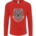 Mandala Wolf Mens Long Sleeve T-Shirt Red