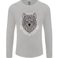 Mandala Wolf Mens Long Sleeve T-Shirt Sports Grey