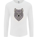 Mandala Wolf Mens Long Sleeve T-Shirt White
