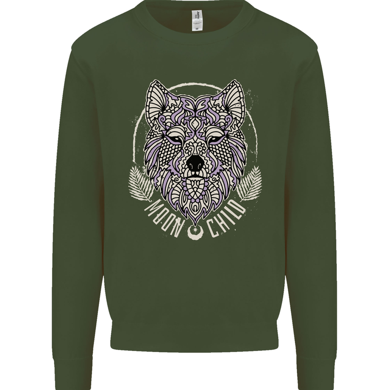 Mandala Wolf Mens Sweatshirt Jumper Forest Green