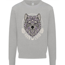 Mandala Wolf Mens Sweatshirt Jumper Sports Grey