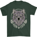 Mandala Wolf Mens T-Shirt 100% Cotton Forest Green