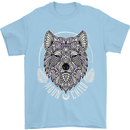 Mandala Wolf Mens T-Shirt 100% Cotton Light Blue