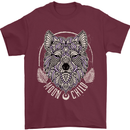Mandala Wolf Mens T-Shirt 100% Cotton Maroon