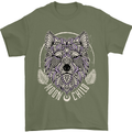 Mandala Wolf Mens T-Shirt 100% Cotton Military Green