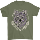 Mandala Wolf Mens T-Shirt 100% Cotton Military Green