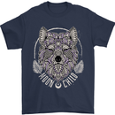 Mandala Wolf Mens T-Shirt 100% Cotton Navy Blue
