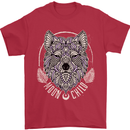 Mandala Wolf Mens T-Shirt 100% Cotton Red